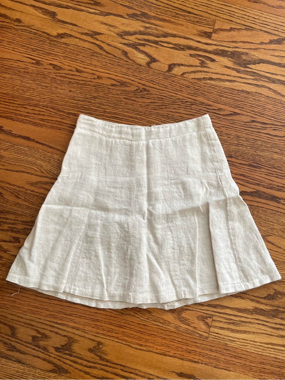 Loft Cream Linen A-Line Flared Skirt with Topstitching